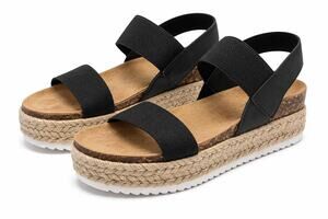 Steve Madden Janalo Platform Espadrille Sandals Black Elastic Womens Size 10